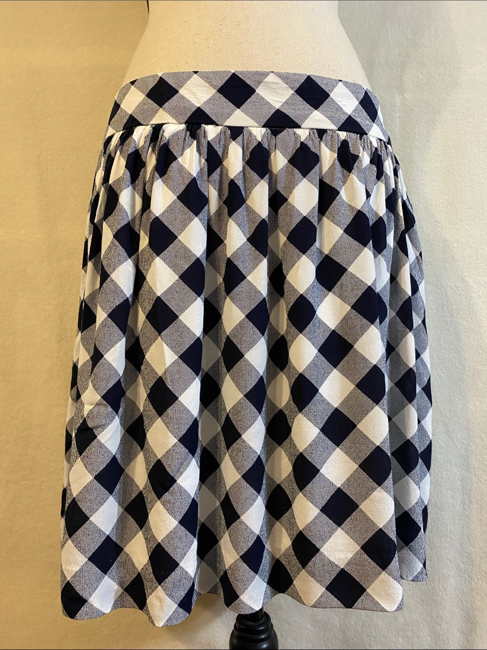 Crown & Ivy navy blue & white gingham checked full skirt